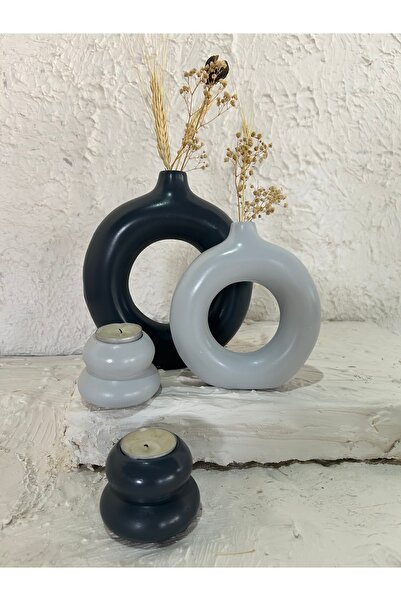 Zigzag Home Decorative Bohemian Style Ring Vase and Tealight Decorative Candle Holder Set Set Figurine