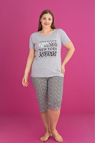 Farya Home Set Bermuda Capri cu mâneci scurte din bumbac de mărime mare