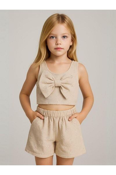 Zekids Girl's Crop Muslin Shorts Set