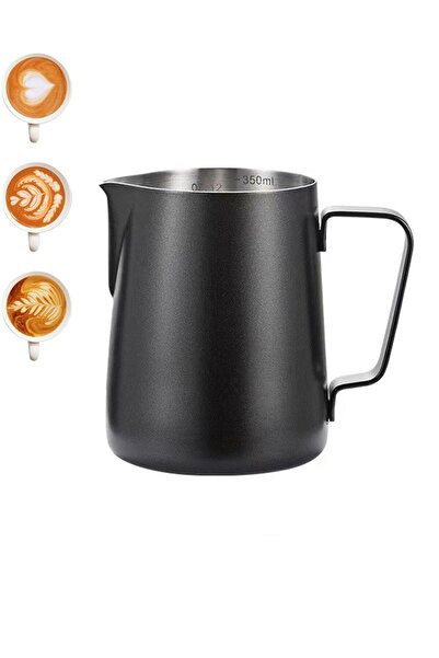Chavin 304 Çelik 350 ml Siyah Teflon Kaplama Kahve Süt Köpürtme Potu Sütlük Pitcher