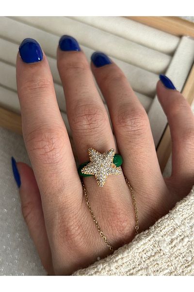 ringbox خاتم نجمة من الحجر الأخضر المينا