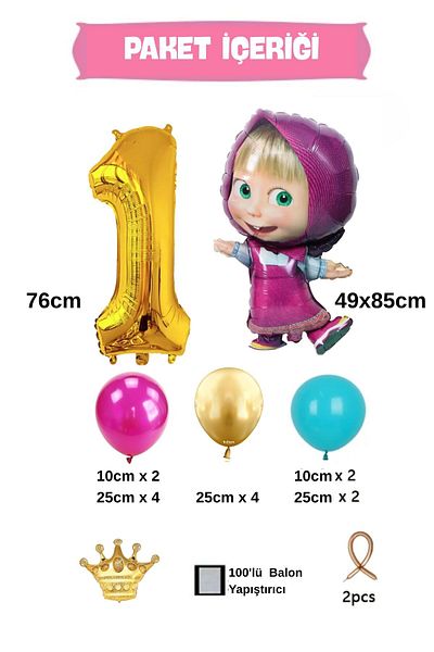 PARTİAVM Age Licensed Large Size Bear with Tongs Balloon Set Tongs Balloon Birthday Gold Number Balloon Set