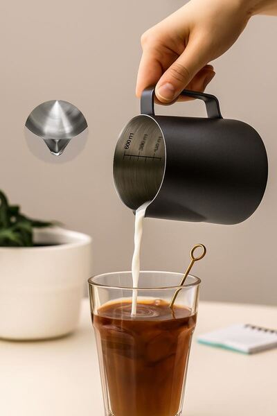 Chavin 304 Çelik 600 ml Siyah Teflon Kaplama Kahve Süt Köpürtme Potu Sütlük Pitcher