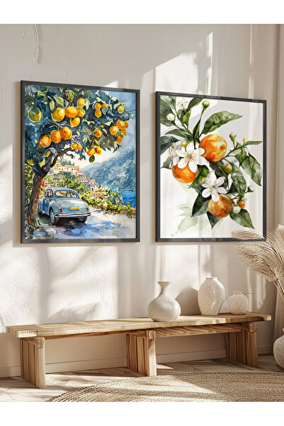 STARYUNA Pictură cu efect de acuarelă cu Vosvos portocaliu, set de 2 picturi ...