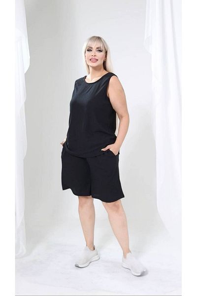 garajmood Black Wrinkled Fabric Plus Size Shorts Suit