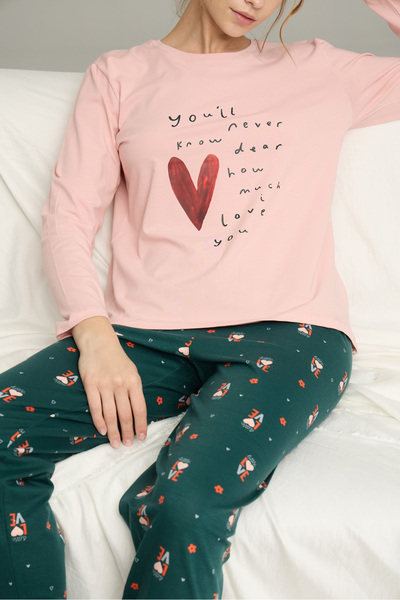 Siyah İnci Salmon Pattern Knitted Cotton Pajamas Suit25240246