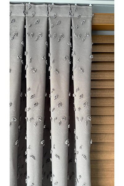 DİLETTO Linen Textured Tasseled Gray Panel Background Curtain Luxury Single Wing 1/3 Frequently Pleated