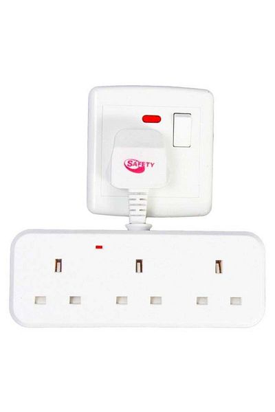 Safety 3-Way Power Adapter, Multi-plug power extension socket adapter, Universal UK wall 3 socket ex