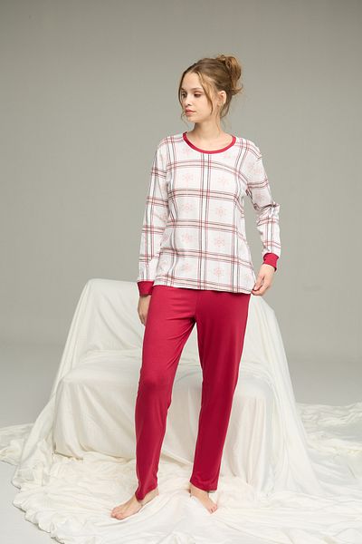 Siyah İnci Plaid Pattern Knitted Cotton Pajamas Suit25240236