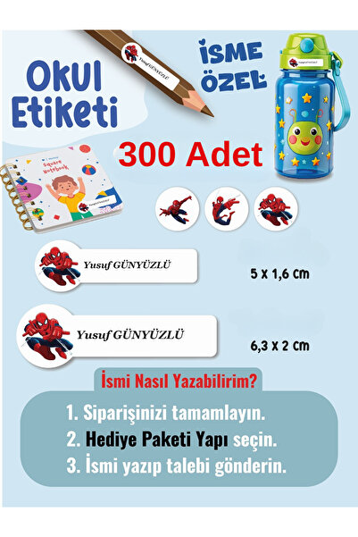 Etiketçi Paşa 300 Adet Okul Etiketi Kalem Defter Etiketi Örümcek Adam Temalı ...