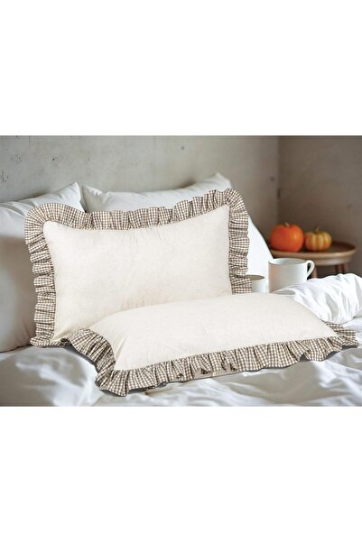 Erba kreasyon Ruffled Pillow Case 100% Cotton Linen Gingham Ruffle Detail 50X70