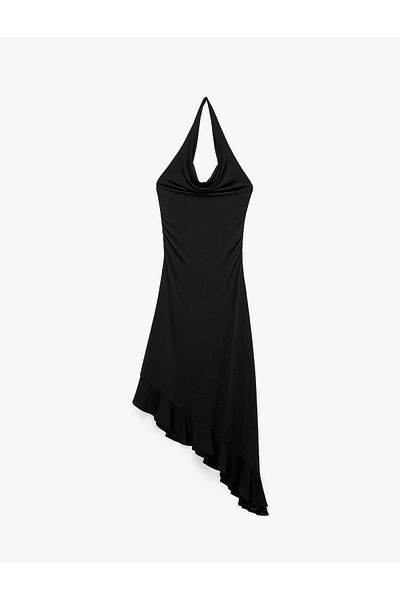 Koton Comfortable Fit Sleeveless Degaje Collar Asymmetrical Midi Dress