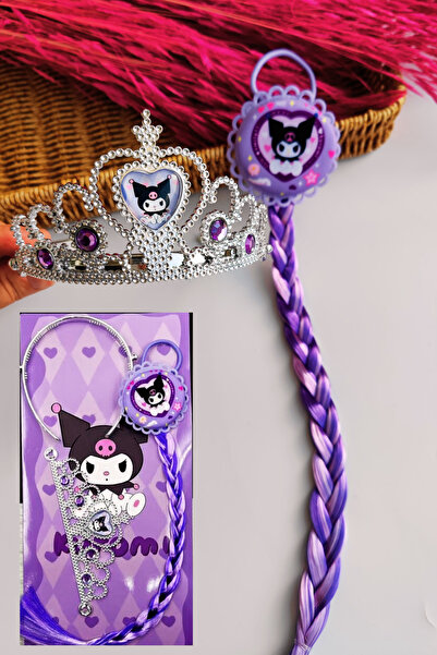 Nisankids Kuromi Taşlı Taç ve Lastikli Örgü Saç