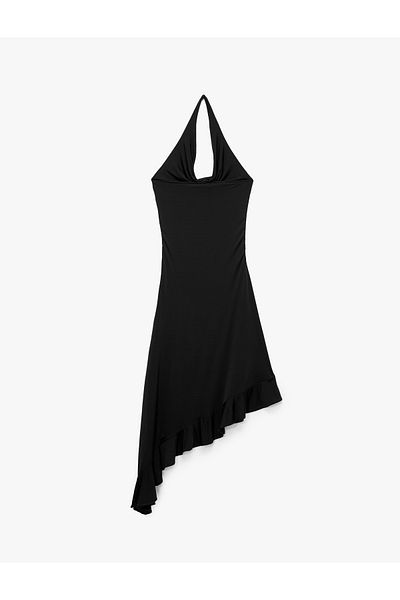 Koton Comfortable Fit Sleeveless Degaje Collar Asymmetrical Midi Dress
