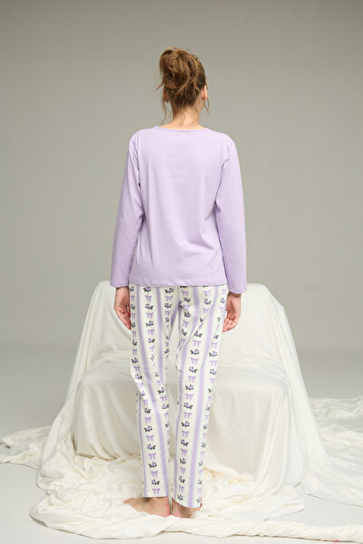 Siyah İnci Піжама з бавовняної тканини з фіолетовим візерунком 25240234