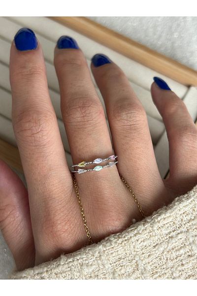ringbox Silver Color Minimal Colorful Stone Two Row Ring