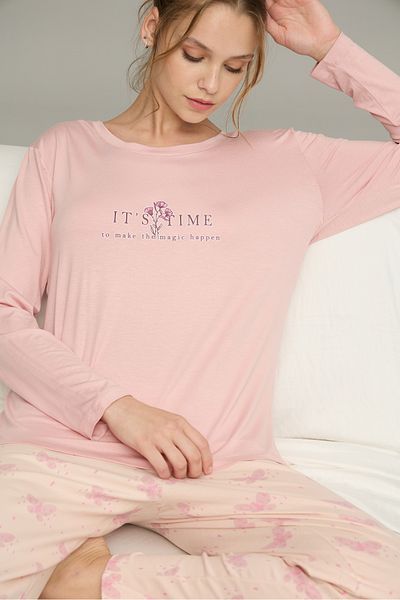 Siyah İnci Salmon Pattern Knitted Cotton Pajamas Suit25240222