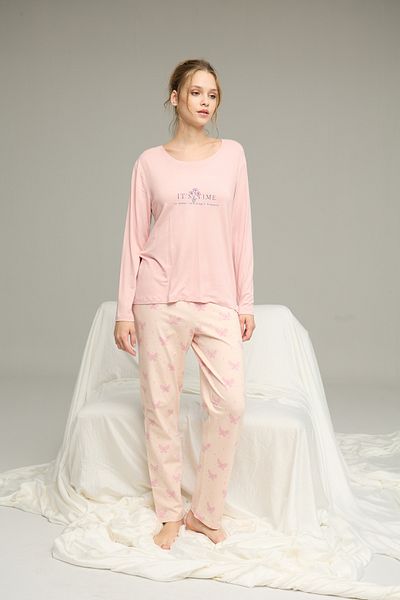 Siyah İnci Salmon Pattern Knitted Cotton Pajamas Suit25240222