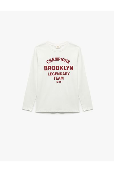 Koton Cotton Crew Neck Long Sleeve Printed T-Shirt