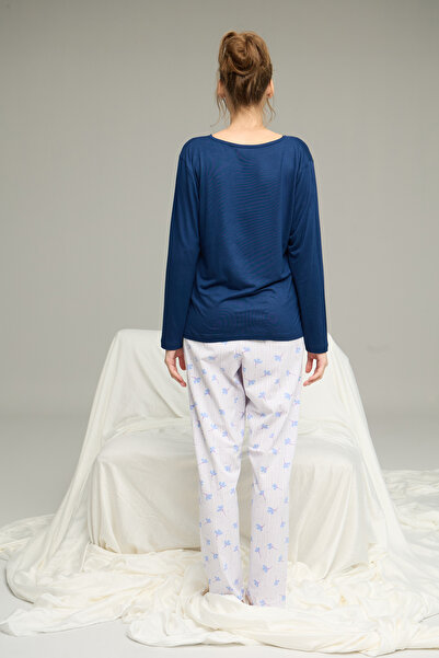 Siyah İnci Світло-синій візерунок В'язаний бавовняний піжамний комплект 25240199