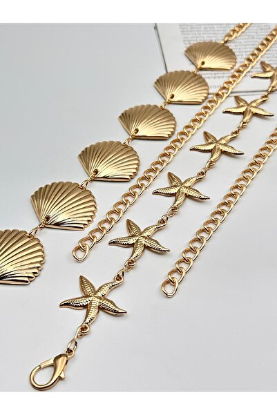 MODAM HİFA 2 Pieces Body & Waist & Dress & Pants & Skirt Chain Belt Set with Star-Mussel Figures