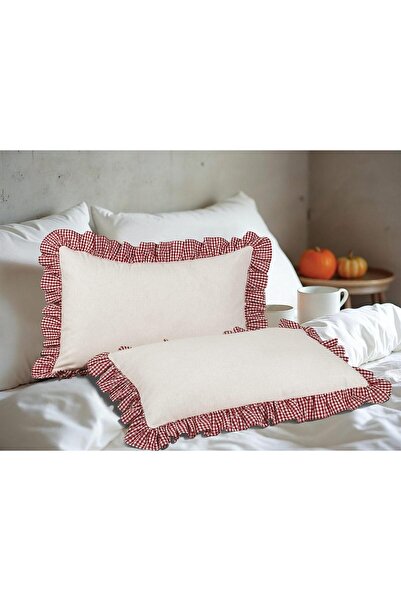 Erba kreasyon Ruffled Pillow Case 100% Cotton Linen Gingham Ruffle Detail 50X70