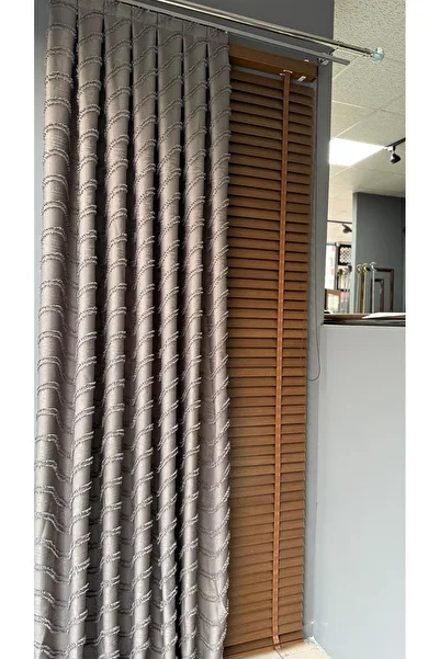 DİLETTO Linen Textured Tasseled Gray Panel Background Curtain Luxury Single Wing 1/3 Frequently Pleated