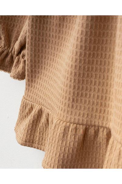 Magu Girl's Cotton Brown Fishtail Collar Dress and Bow Headband Set