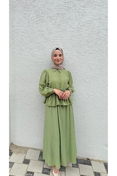 BURKAY Double Suit with Flywheel Detail and Buttons - Elegant & Stylish Hijab Combination