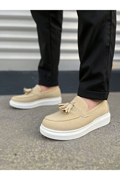 EBRUS TREND Jet-154 Blaze Laceless Tasseled Suede Men's Casual Sports Classic Shoes Sbt - Cream