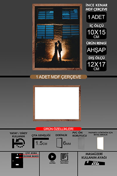 bymat 1 Adet 10x15 Çerçeve - İnce Çıtalı Çerçeve - Ahşap Çerçeve - 6mm Çerçev...