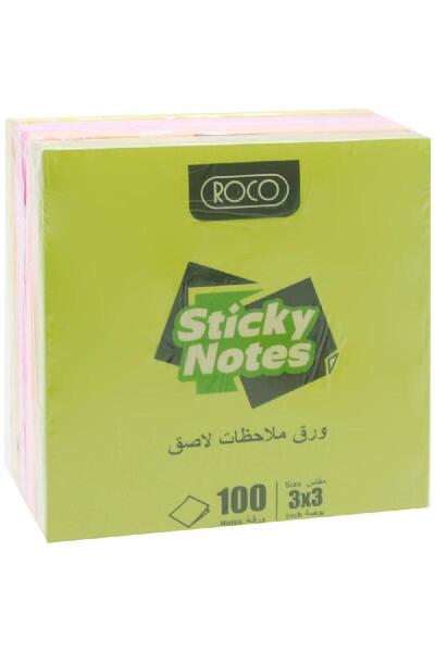 Roco Sticky Notes Assorted Pack, 3" X 3", 100 Notes, Assorted Neon Color