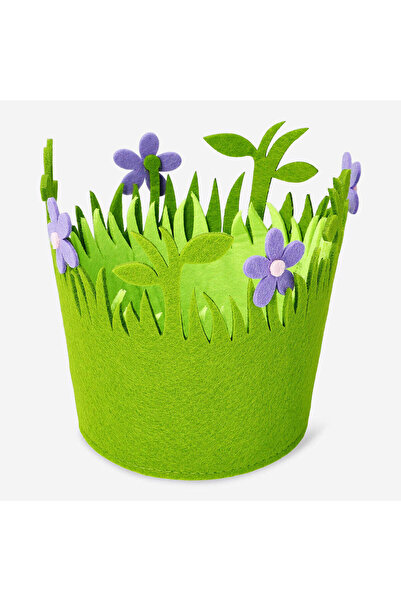 Flying Tiger Copenhagen Mor Çiçekli Yeşil Küçük Keçe Sepet