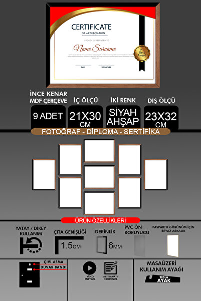 Bytwo 9 komada okvira 21x30 - tanki letvičasti A4 okvir - 2 boje drvo crna - ...