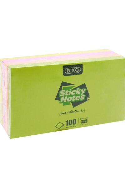 Roco Sticky Notes Assorted Pack, 3 X 5 in, 100 Notes, Assorted Neon Color