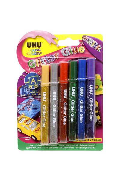 Uhu Glitter Glue, 6 X 10 ml Tube, Assorted Color