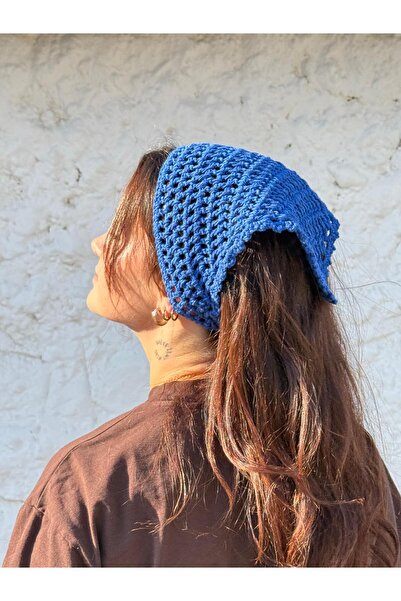 MELUSH Navy Blue Colored Mesh Model Handmade Knitted Bandana