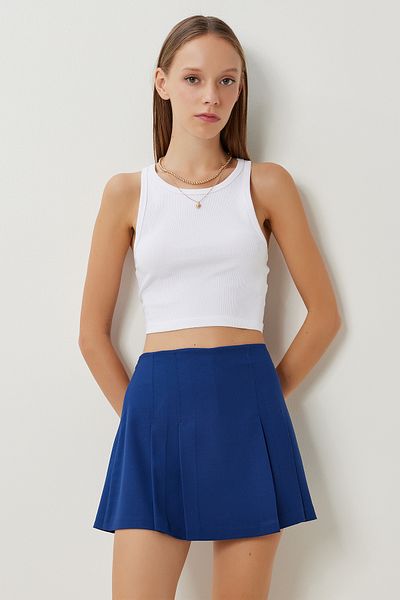 Lovelyİstanbul Pleated Mini Woven Shorts Skirt Lfg0093 Dark Blue