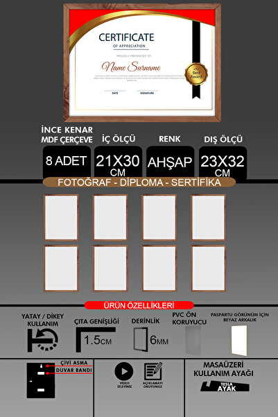 Bytwo 8 komada okvira 21x30 - tanki letvičasti A4 okvir - drveni okvir - okvi...
