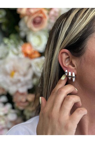 Trend Republic White Gold Steel Blue Stone 3 Piece Earrings