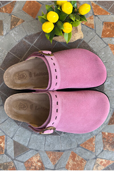 Lemoors Mary Jane Natural Cork Sole Genuine Suede Leather Dust Pink Color Sabo Slippers