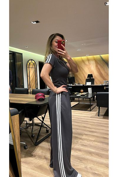 QBZ Stripe Detail Crop Tee Shirt Wide Leg Modal Suit