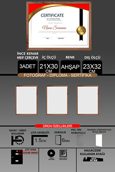 Bytwo 3 komada okvira 21x30 - tanki letvičasti A4 okvir - drveni okvir - okvi...