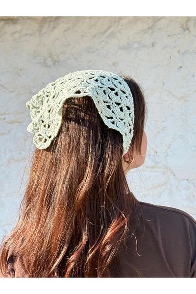 MELUSH Water Green Colored Patterned Handmade Crochet Knitted Bandana