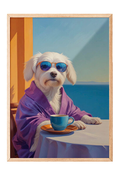 Zestia Tablou cu ramă din lemn, Câine cu ochelari pe plajă, Poster decorativ ...