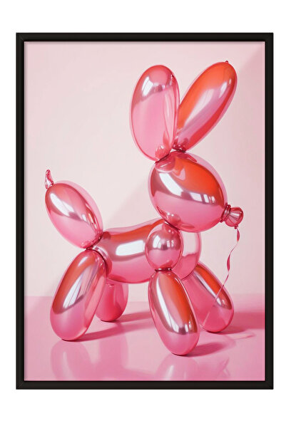 Zestia Tablou înrămat negru, Ilustrație cu sculptură de câine cu balon, Poste...