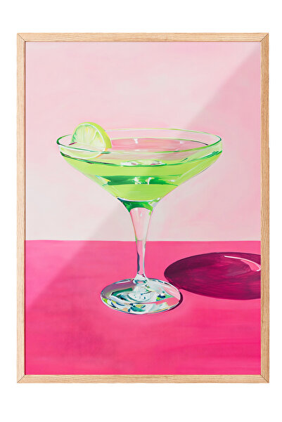 Zestia Картина с дървена рамка, илюстрация на зелена чаша за мартини, постер ...