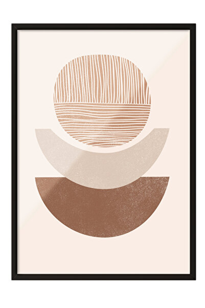 Zestia Tablou cu ramă neagră, desen abstract cu forme moderne în culoare bej,...