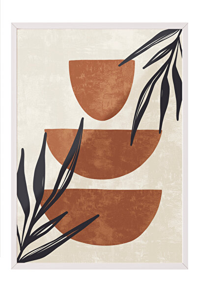 Zestia Tablou cu ramă albă, design modern geometric în tonuri pământii, poste...