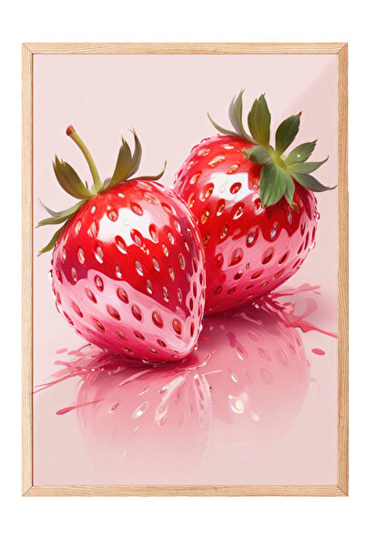 Zestia Εικόνα με ξύλινο πλαίσιο, ρεαλιστικό σχέδιο με λεπτομέρειες φράουλας, ...